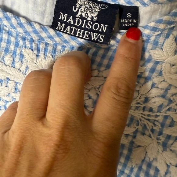 Madison Mathews Blue Gingham Embroidered Cotton Dress Size S from Tuckernuck - Picture 2 of 4